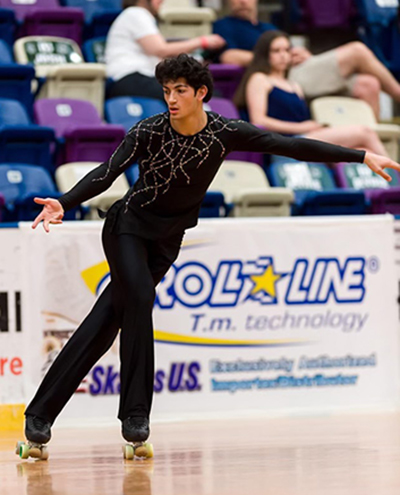Detroit Mercy sophomore Jayanthesh 'Gene' Kalmat in the midst of a rollerskating performance..