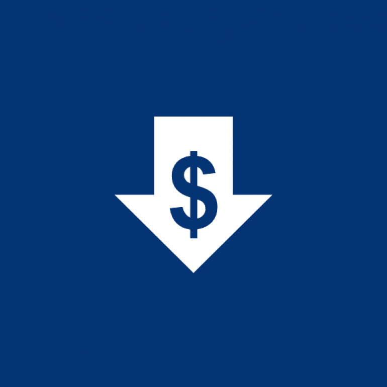 icon of a dollar sign and down arrow