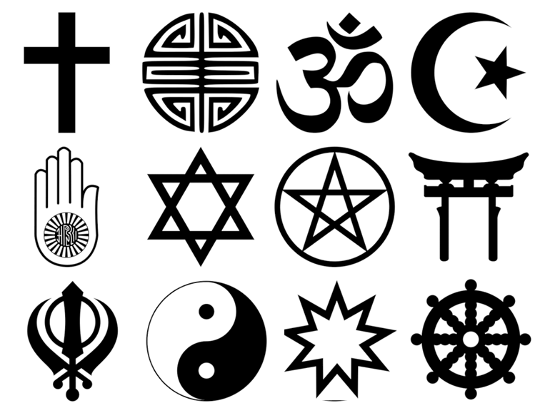 a variety of religious symbols
