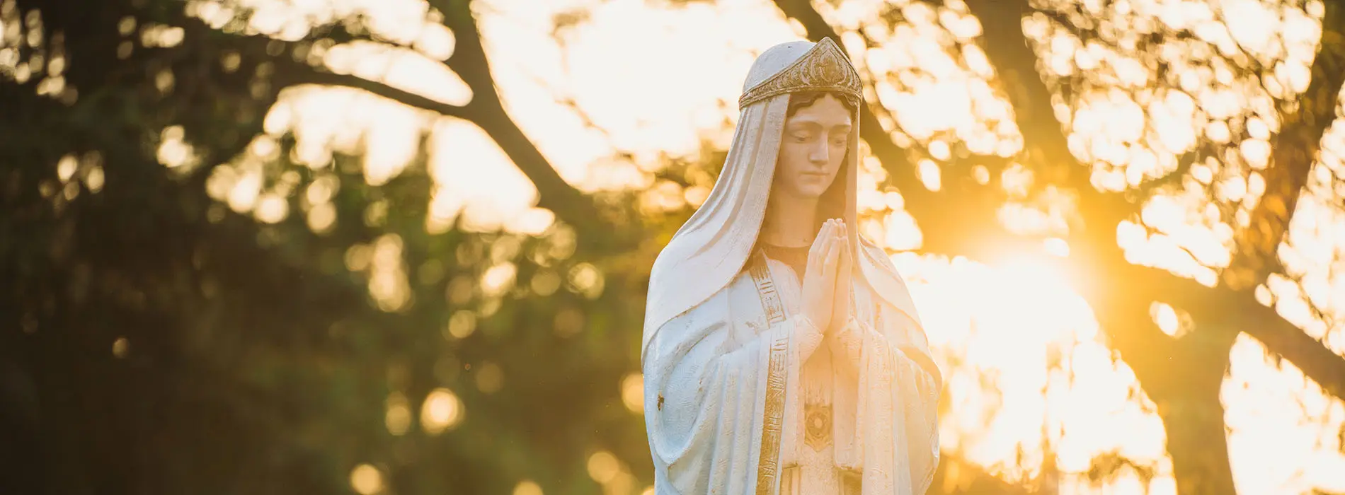 mary statue at sunset