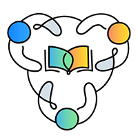 icon three persons in circle around a book