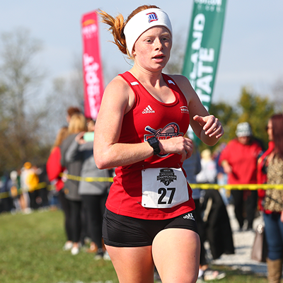 Cross country and track and field student-athlete Kaitlin Murray competes in the Horizon League cross country championship. 