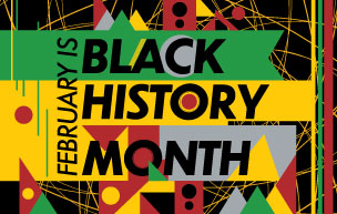 A graphic for Black History Month that reads February is Black History Month.