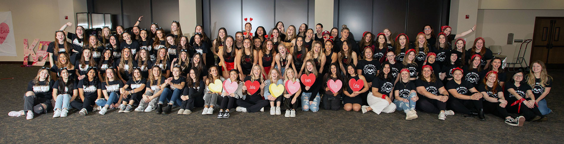 UDM sororities pose for a group picture after bid day.