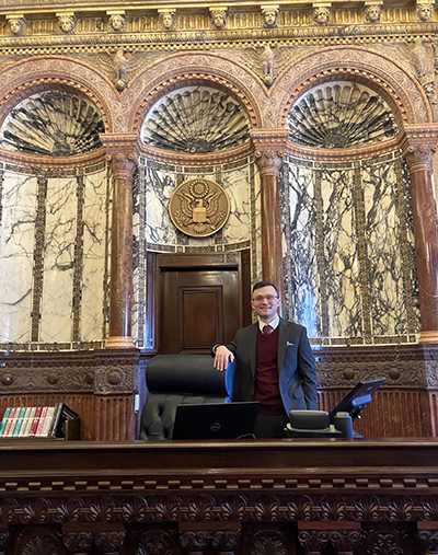 Kevin Lynch stands in the 'million-dollar' court room in Federal District Court for Eastern District of Michigan.