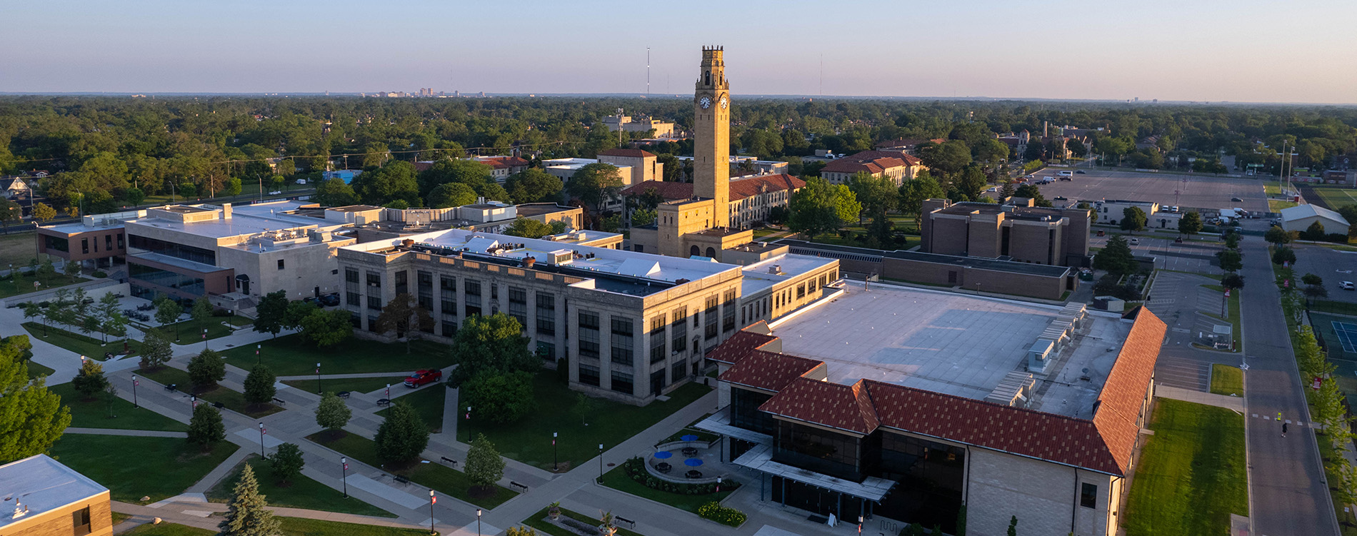 An aerial photograph of the College of Engineering & Science on UDM's McNichols Campus.