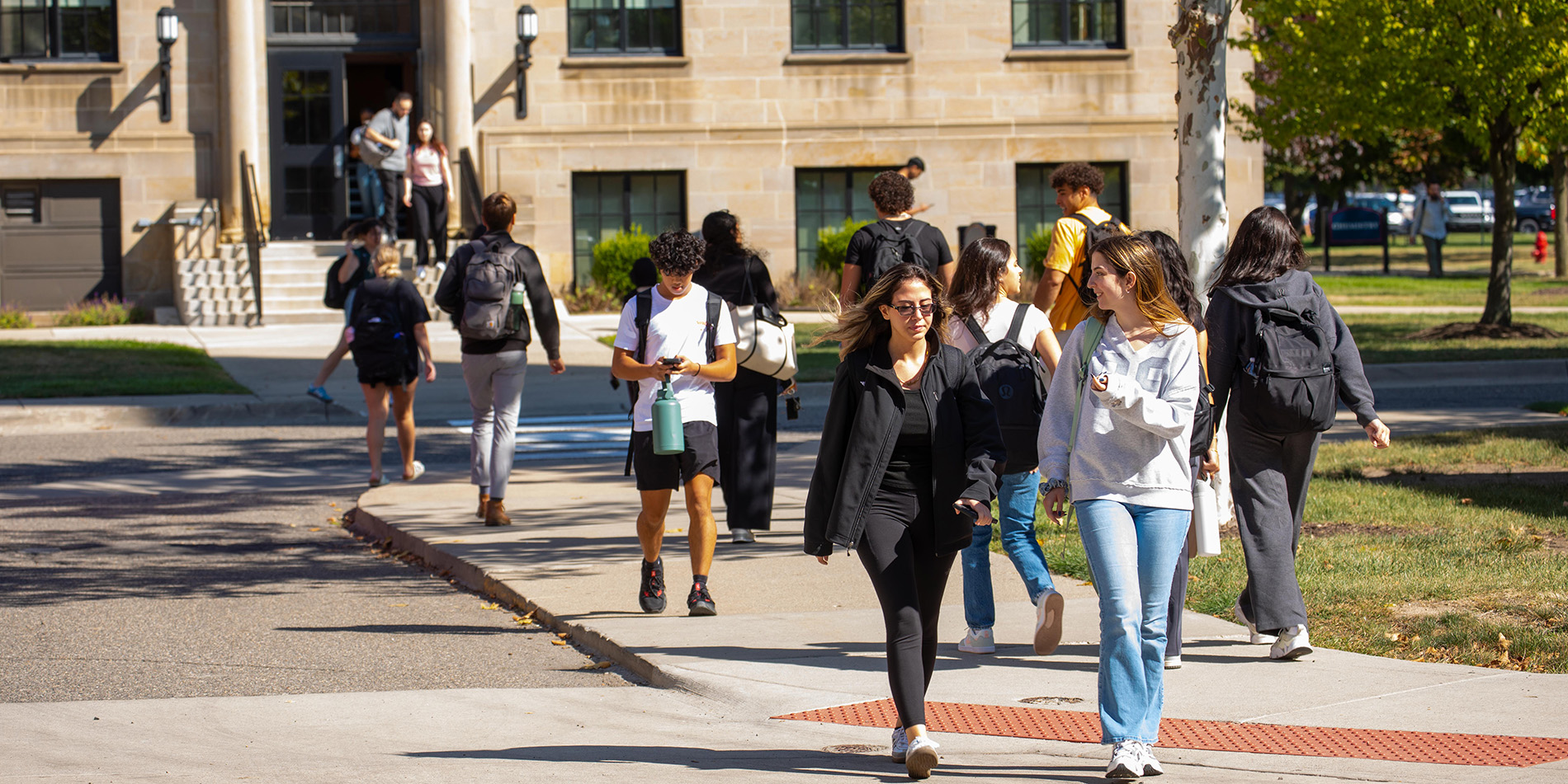 Students walk to class on the McNichols Campus.