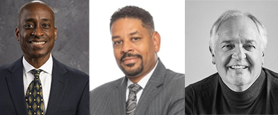 headshots of three speakers