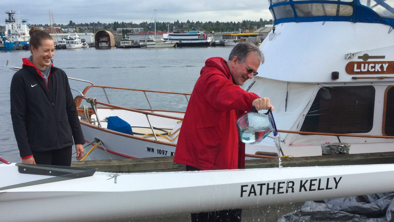 Patrick Lelly pouring water