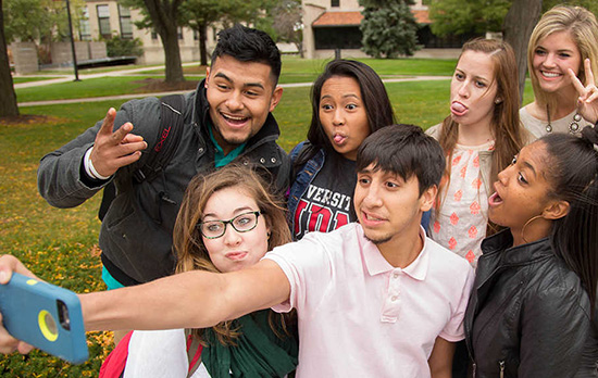 Students take a selfie.