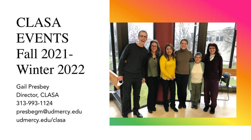 Clasa events fall 2021 winter 2022 presentation cover with group of people standing together
