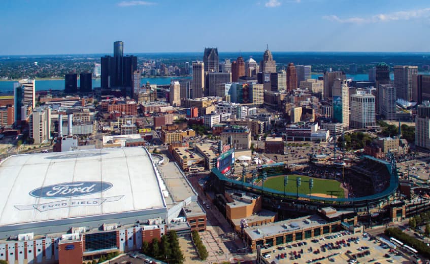 aerial view of ford field in Detroit