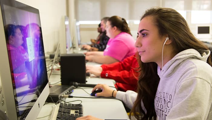 student at a computer