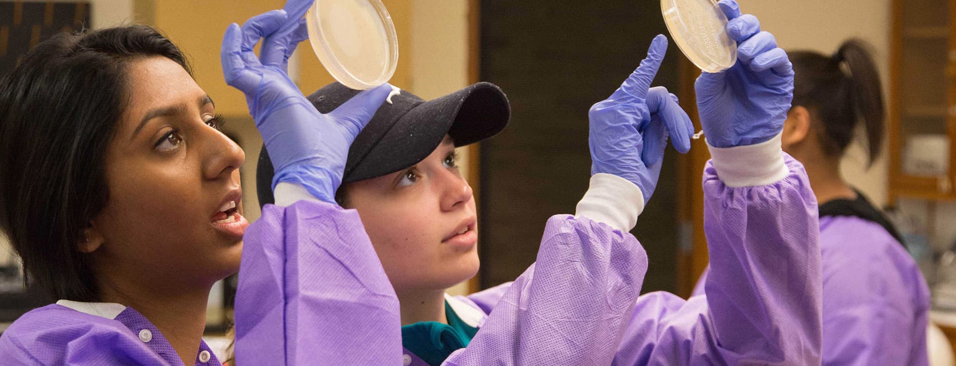 two female students working in science lab