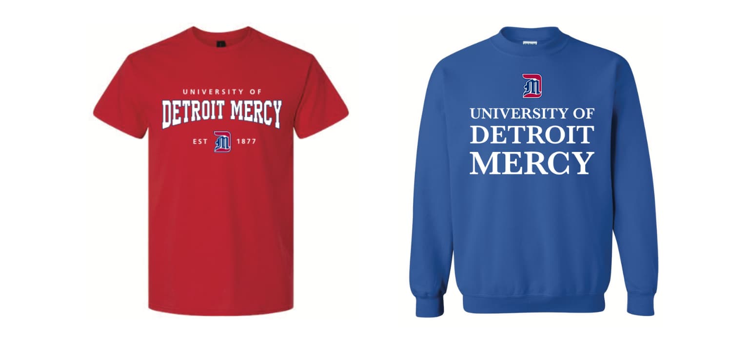 Two Detroit Mercy shirts and one Detroit Mercy crewneck