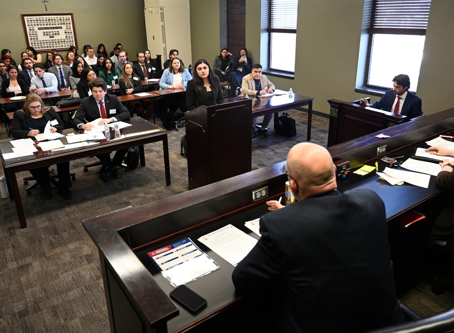 Law students participate in a mock trial.