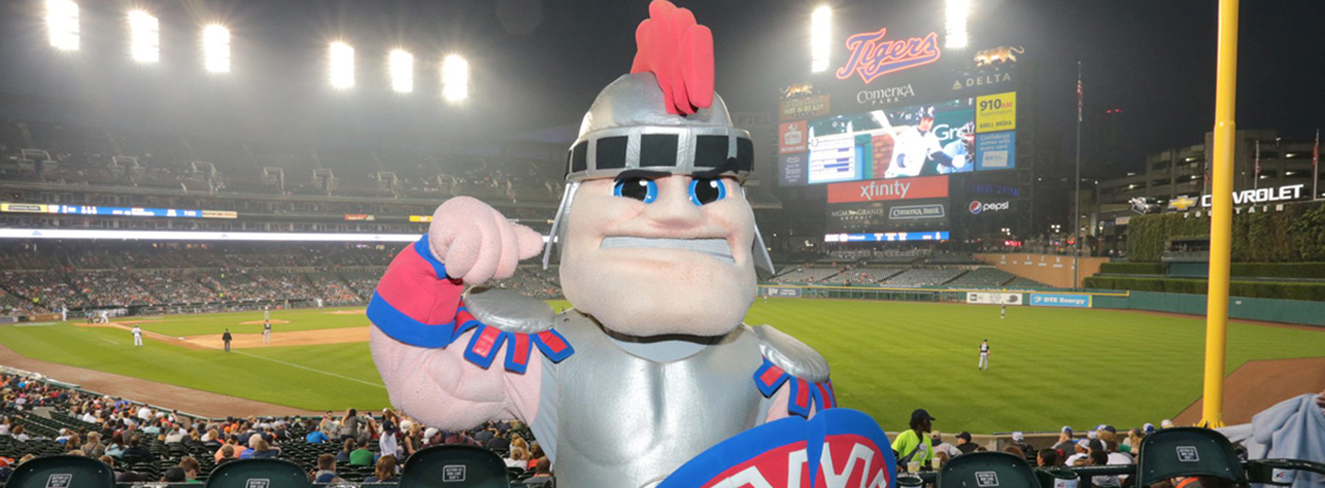 Tommy Titan in the stands at Comerica Park