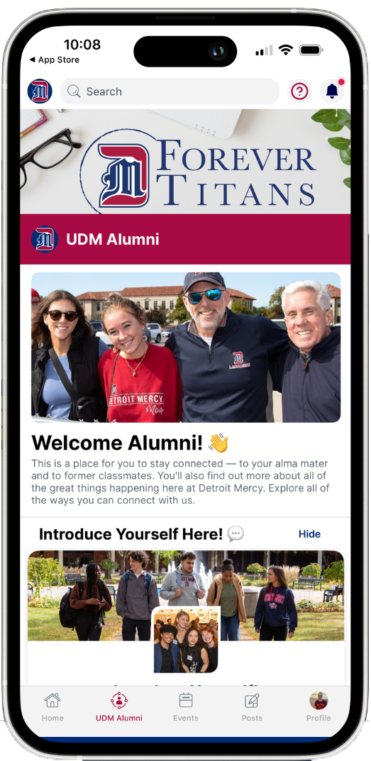 cell phone view of alumni app