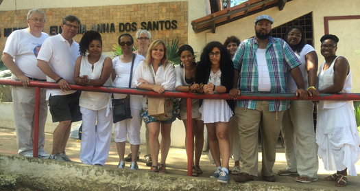 Detroit Mercy’s Fulbright Hays Group Project Abroad to Salvador, Bahia, Brazil, July of 2016 at Yoruba Community and School. Pictured from left to right are: Dr. Roy Finkenbine (Detroit Mercy); Dr. Alan Grigg (Detroit Mercy); Karen Russell (Edison Elementary School, Detroit); Dr. Renady Hightower (Detroit Mercy); William Bowles (Western International High School, Detroit); Lara Wasner (Detroit Mercy); Alana Wynes (University Preparatory Academy, Detroit); Regina Elamri (Chandler Park Academy, Detroit); Dr. Gail Presbey (Detroit Mercy); Dr. Kamasi Hill (Evanston Twp High School, Evanston Twp. Ill.); Rachael Walker (Renaissance High School); Erika Stowall (Detroit Academy of Arts & Sciences, Detroit).