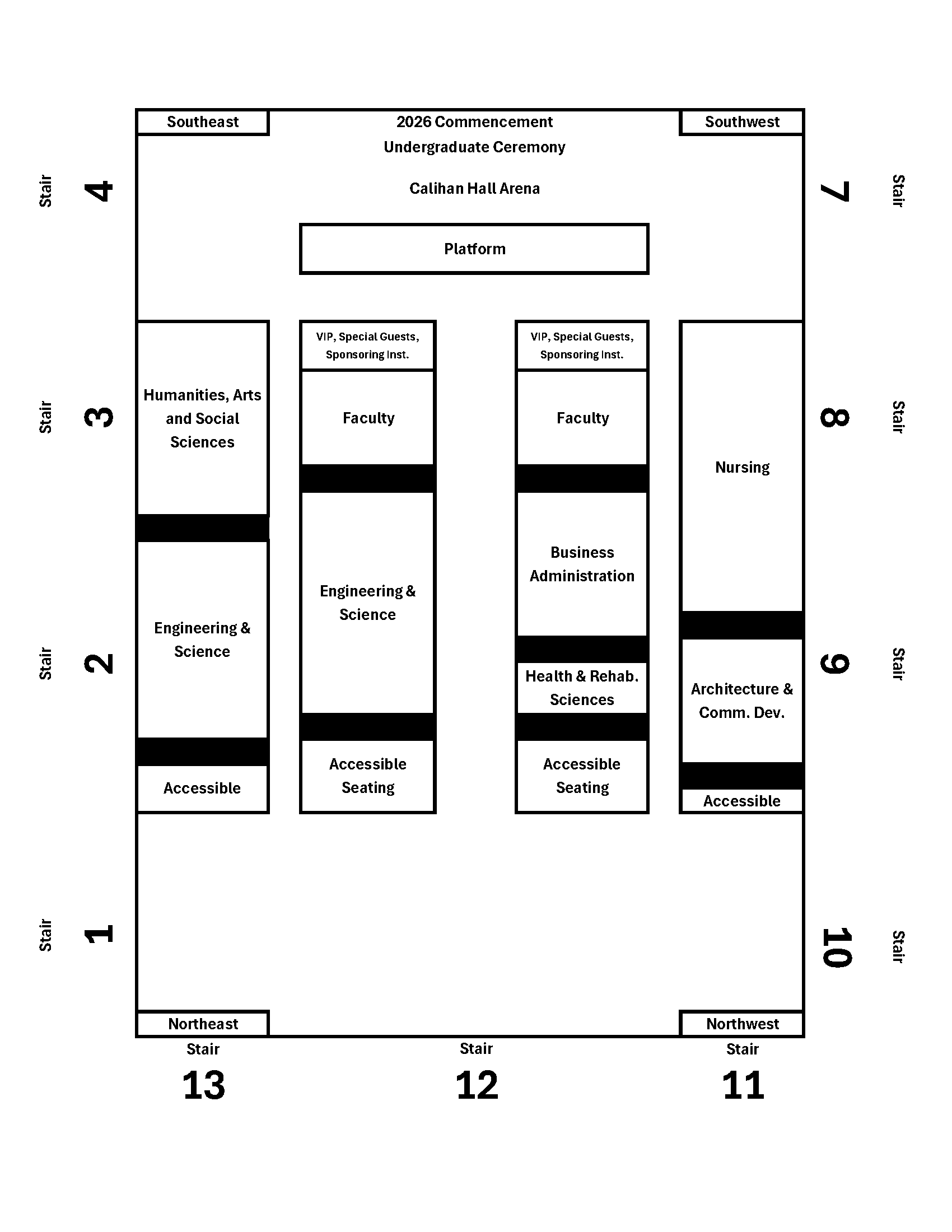 Calihan seating chart for undergraduate ceremony