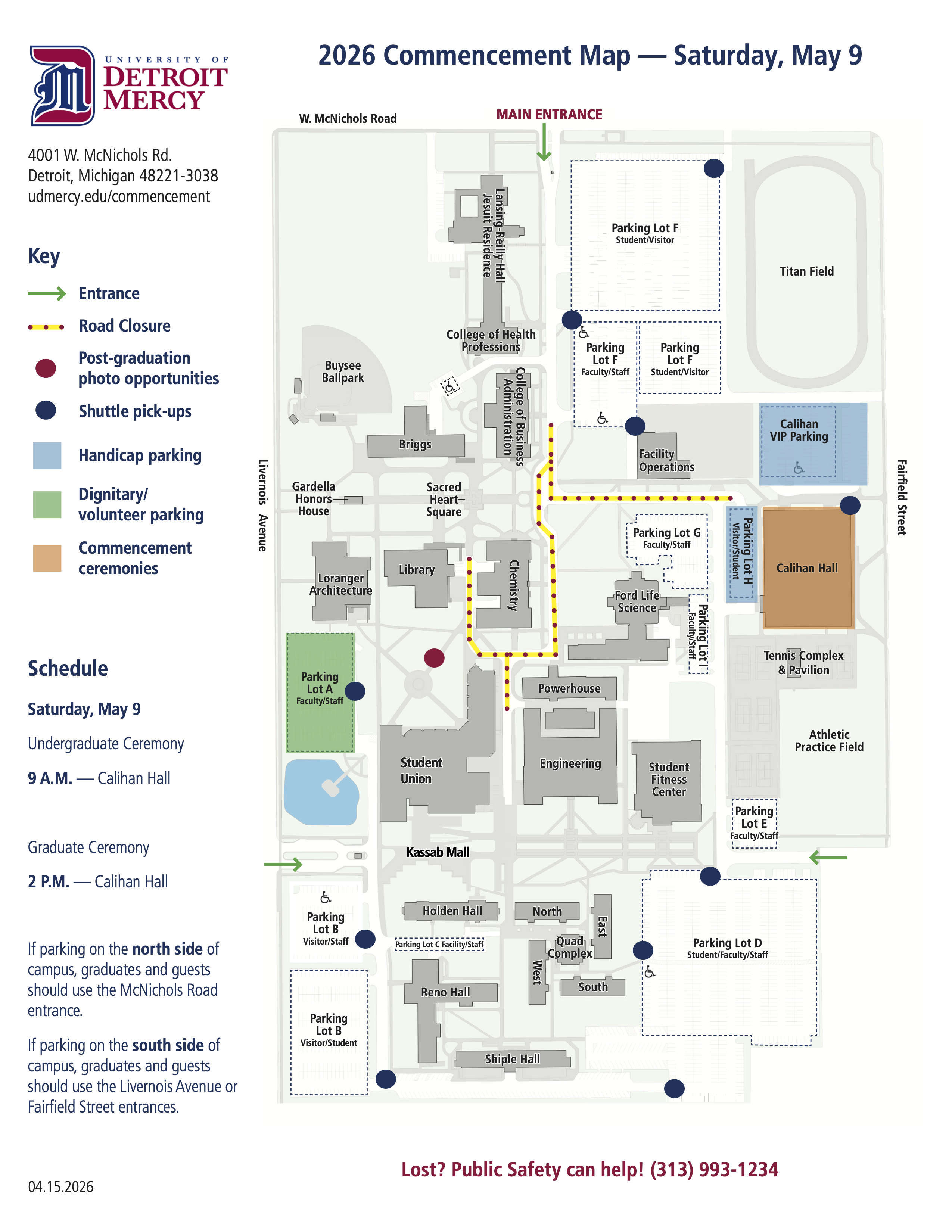 A detailed map for Commencement ceremonies on Saturday, May 9