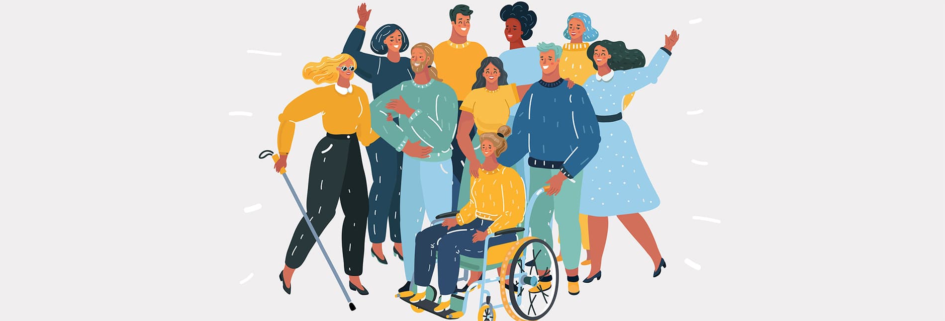 Illustration of diverse group of people, including some with disabilities