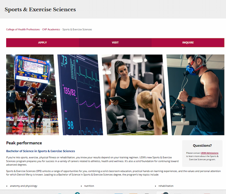 Sports & Exercise Sciences landing web page