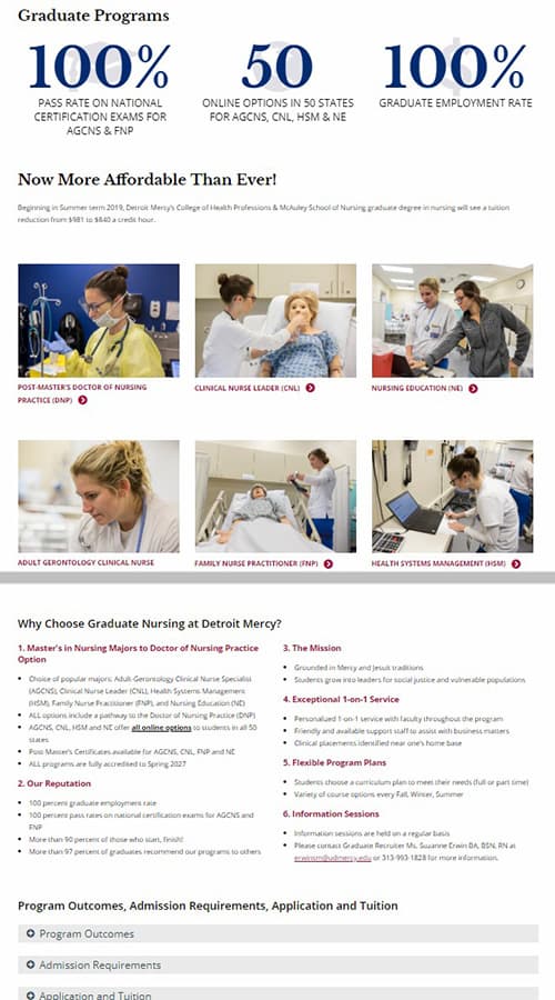 Nursing Grad Programs landing web page