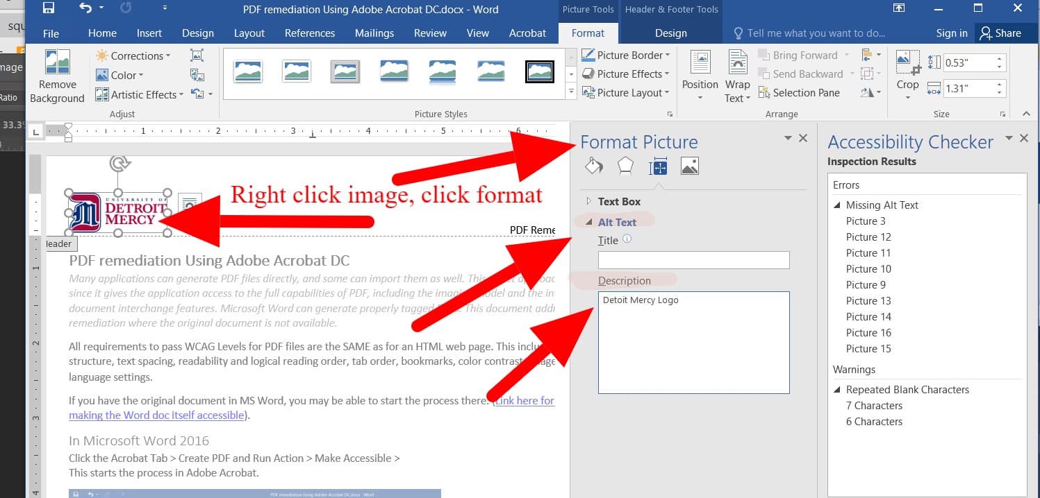screenshot to add alt text in word