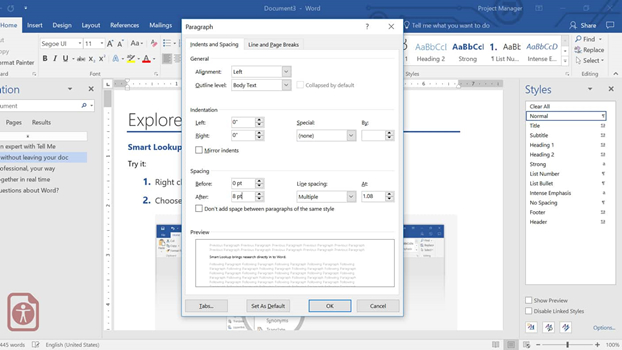 paragraph tool from tool ribbon