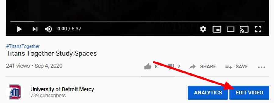 screen capture of to Click Edit in a youtube video