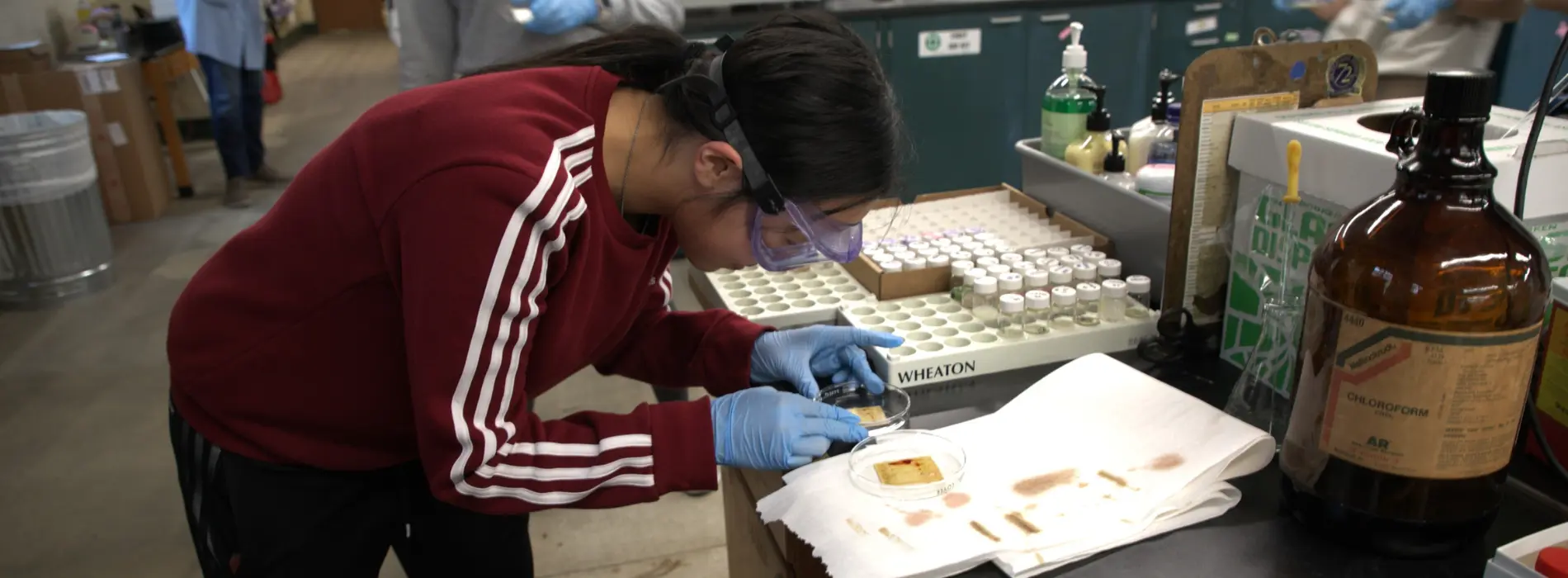 student in lab doing research