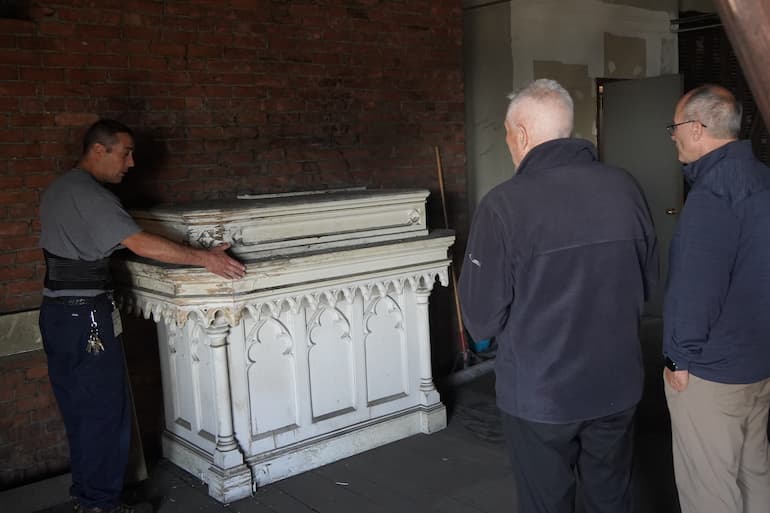 Pieta statue being moved