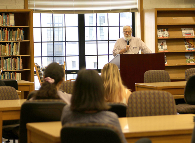 Roy Finkenbine giving a reading