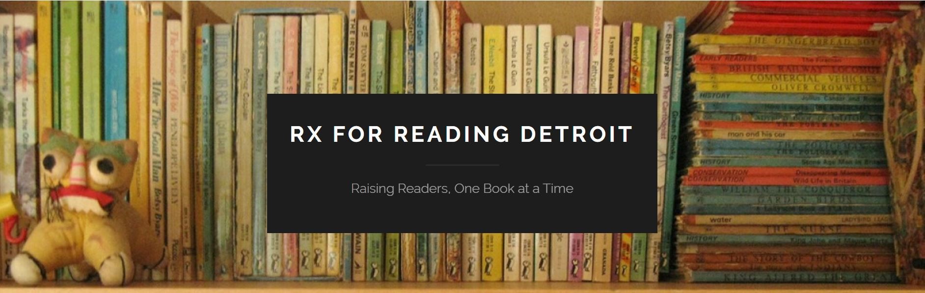Banner displaying books and Rx for Reading logo