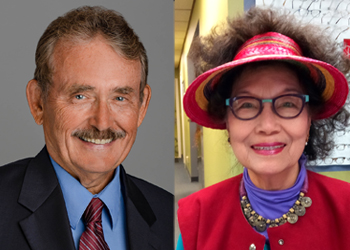 Headshot photos of Tom Page '71, '76 and Remedios Montalbo Young ‘67.