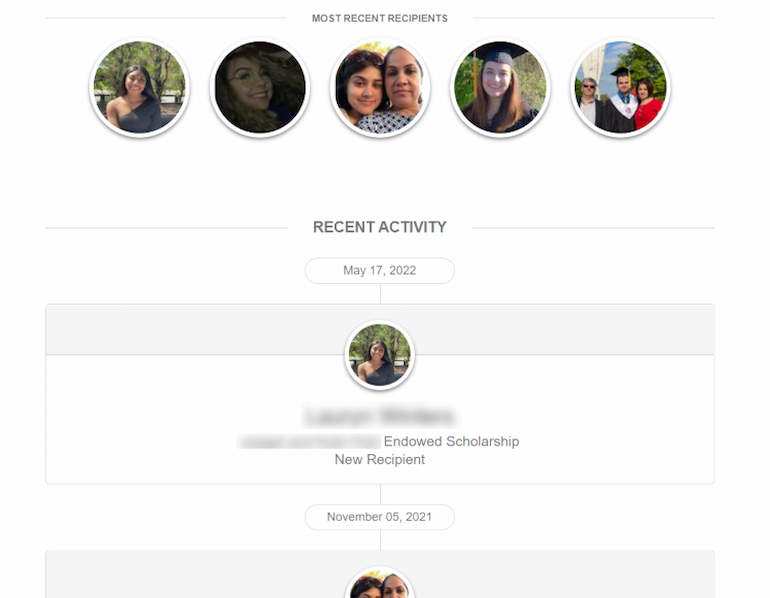 Screen shot of scholarship timeline