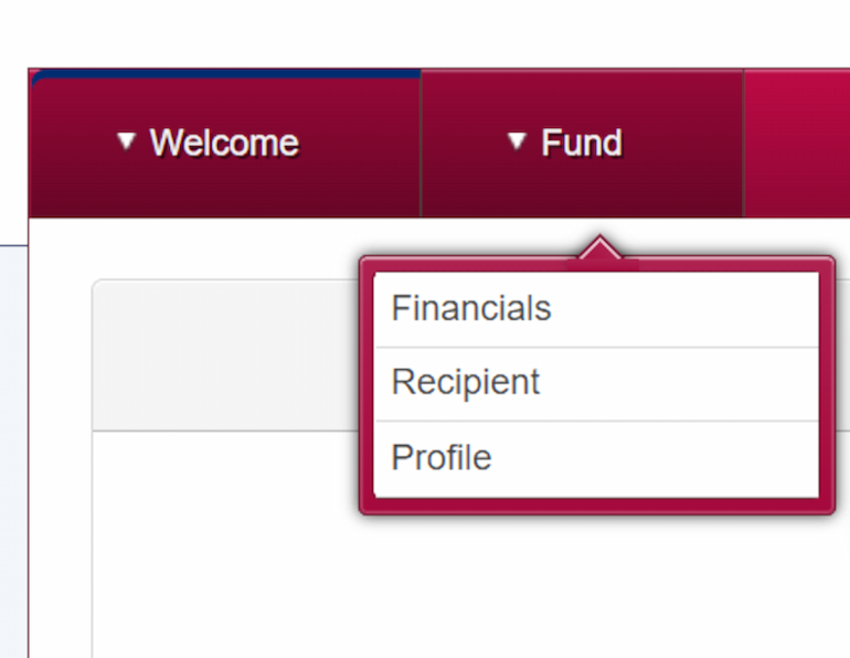Screen shot of the Fund menu