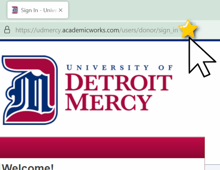 Screen shot of user clicking favorite icon in browser