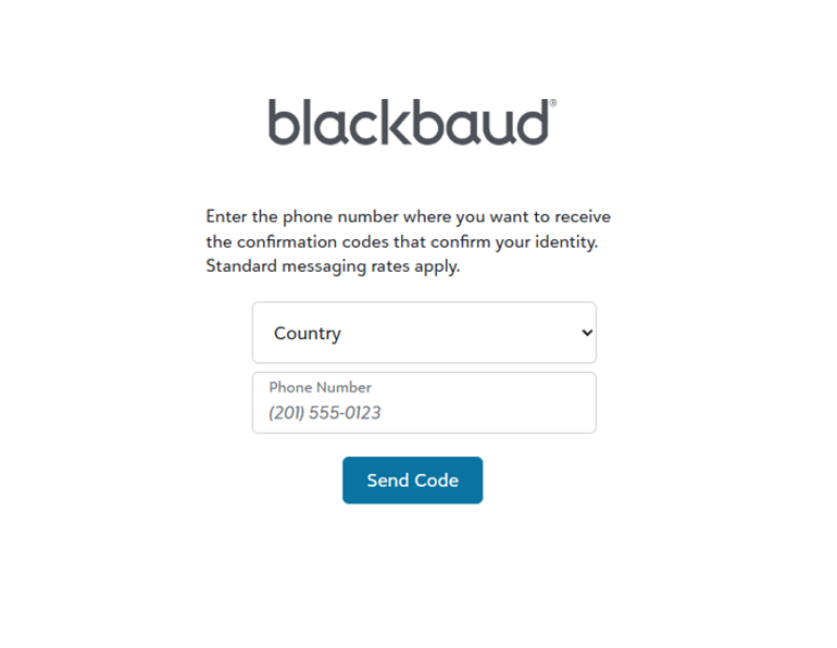 screenshot of Blackbaud enter phone number screen