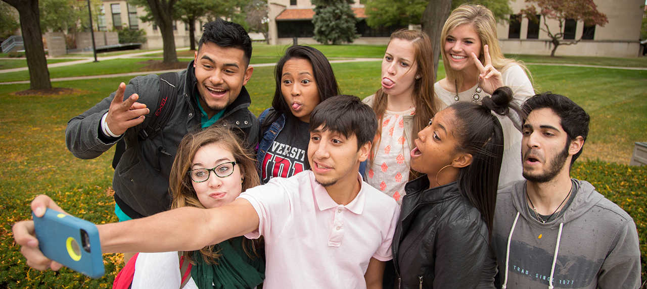 Students take a selfie.