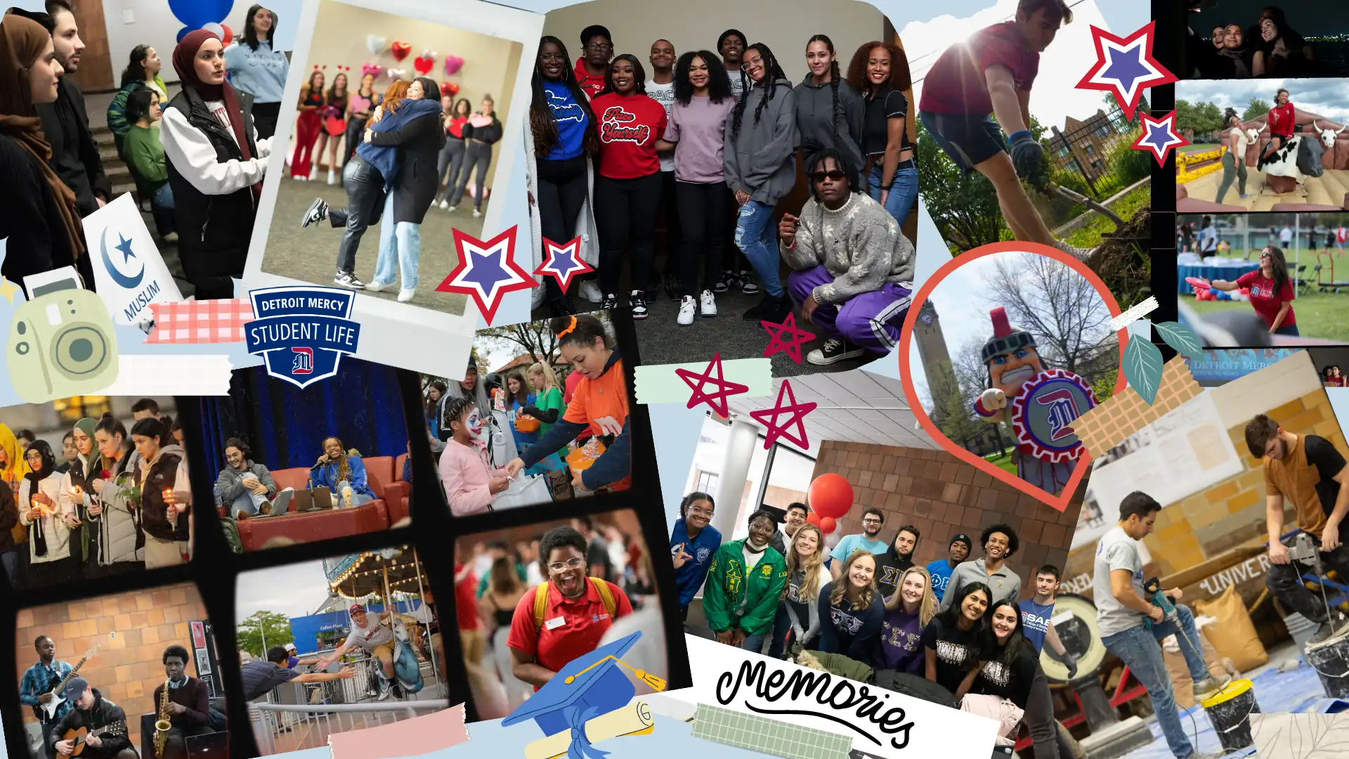 Collage of students in a variety of group activities