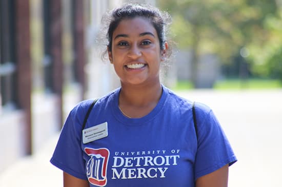 New student with Detroit mercy tshirt