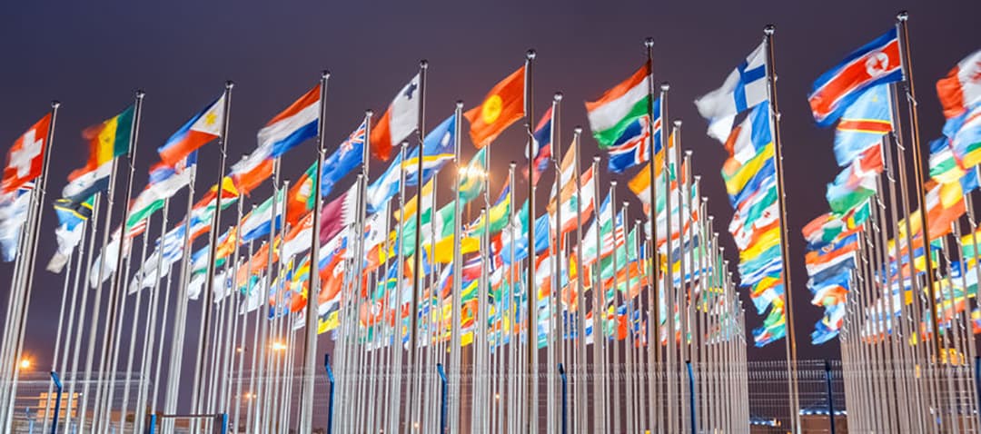 a series of international flags