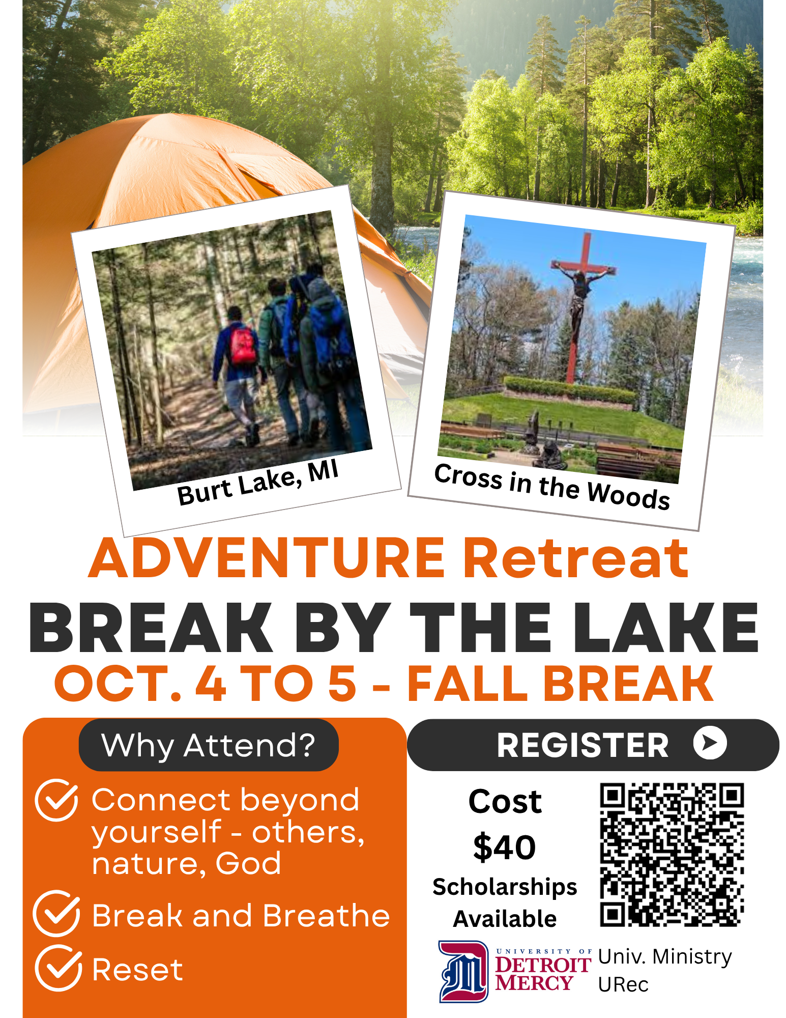 Flyer, Adventure Retreat, QR Code to sign up, October 4-5