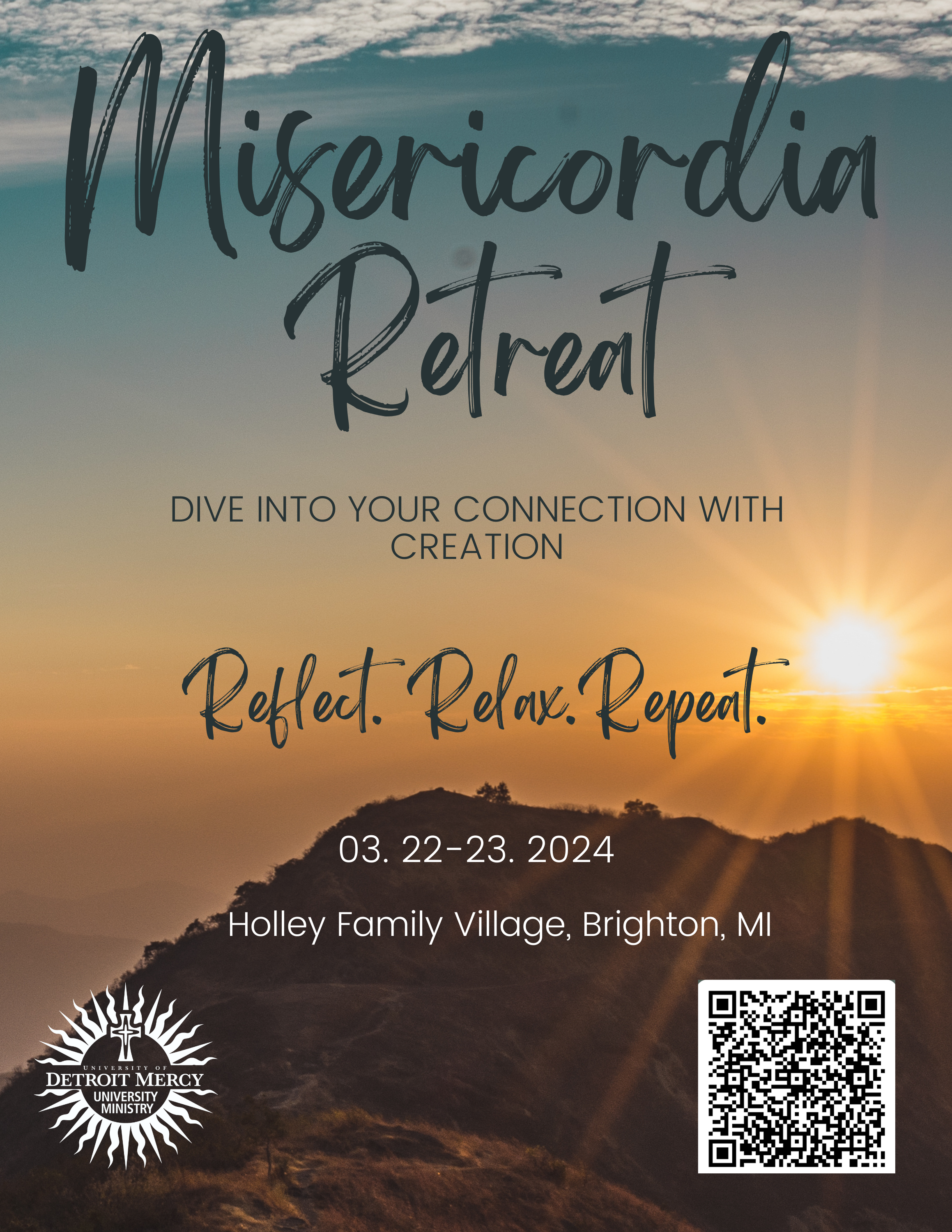 Flyer with retreat info and sunrise background