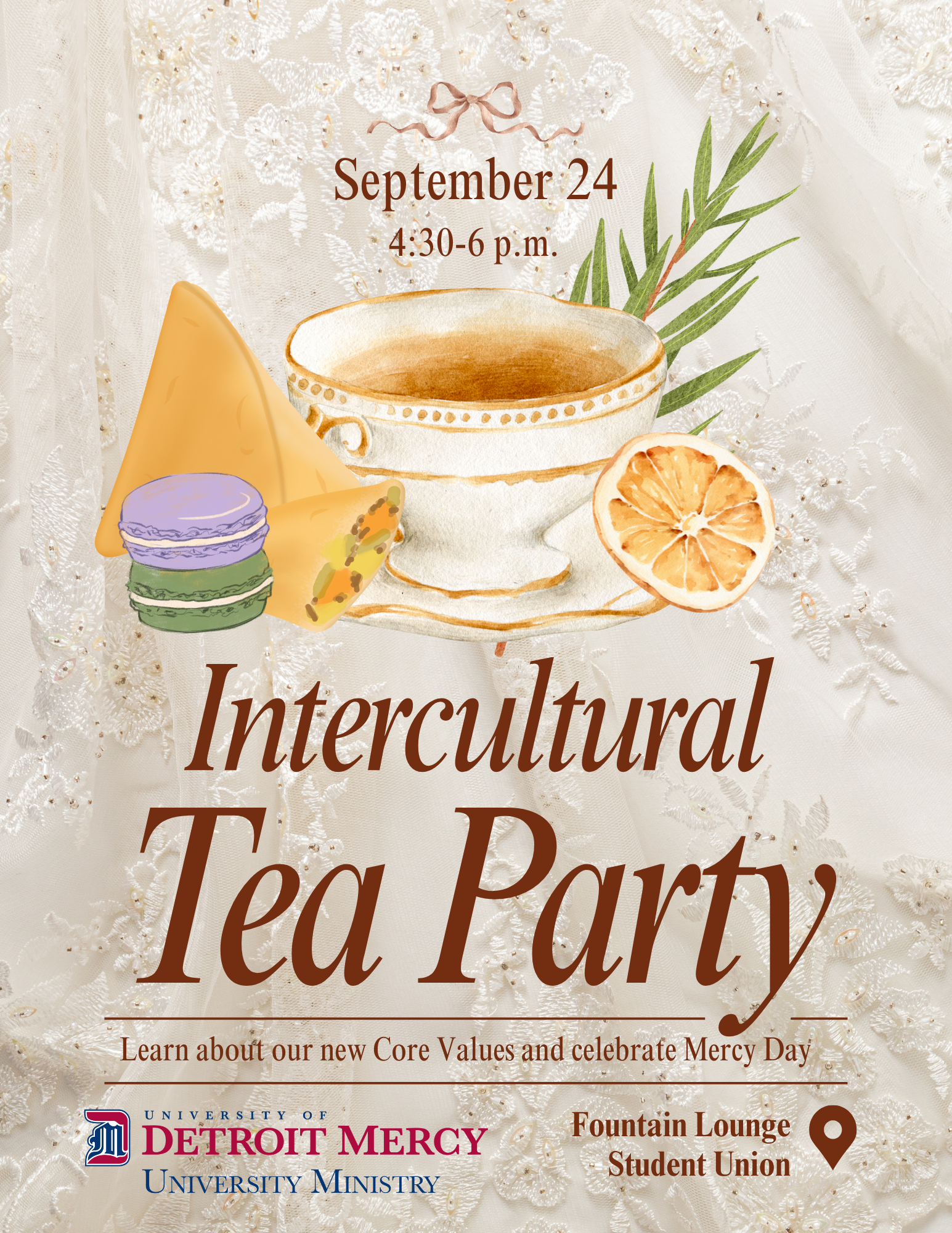 Intercultural Tea Party, September 24 at 4:30 p.m., come learn about the new University Core Values over a cup of tea!