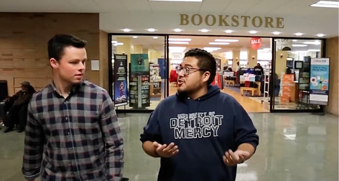 students by the bookstore