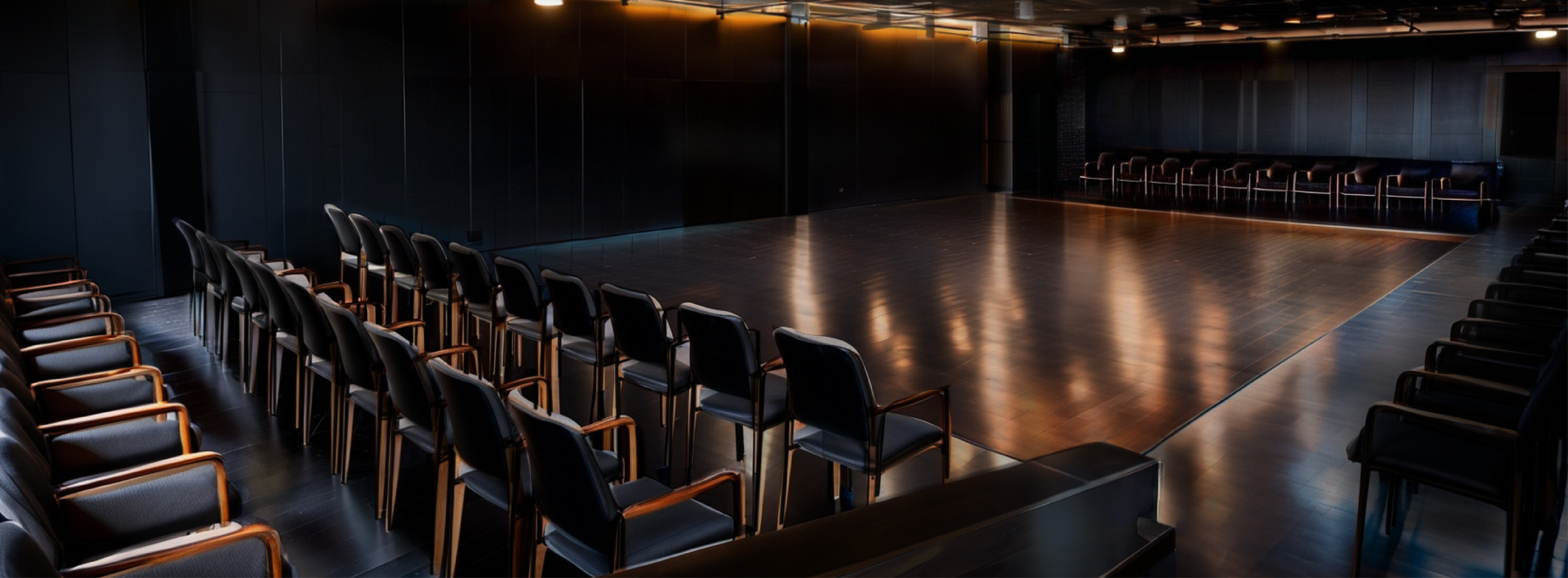 An AI image of chairs surrounding a stage