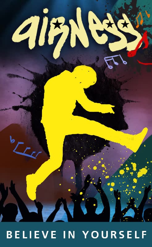 Airness cover artwork with animated silhouette playing air guitar